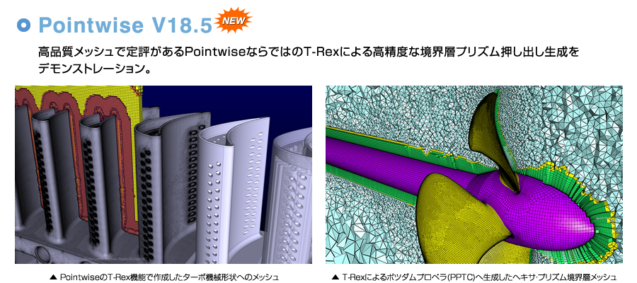 【最新リリース】Pointwise V18.5 高品質メッシュで定評があるPointwiseならではのT-Rexによる高精度な境界層プリズム押し出し生成をデモンストレーション。